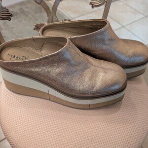 Naked Feet Metallic Platform Clogs | Comfort Wedge Mule | Rose Gold